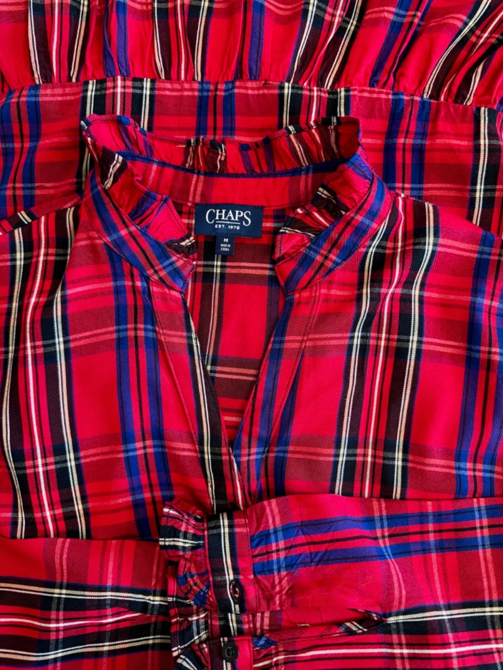 Woman's CHAPS Maxi Dress Holiday Victorian Vibe Red Tartan Plaid Tiered Size Med - Picture 5 of 7